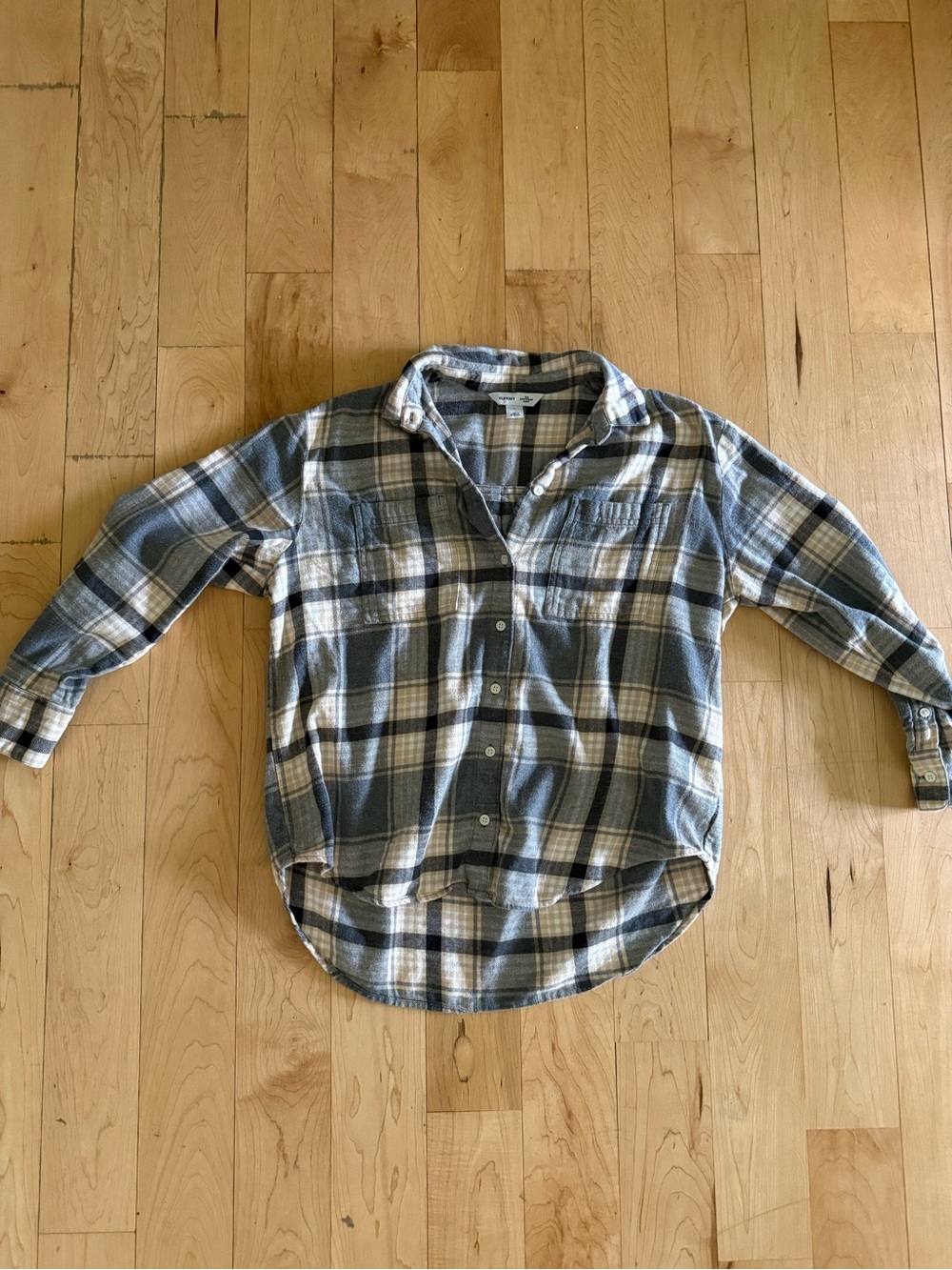 Old Navy Plaid Boyfriend Shirt in Blue and Cream